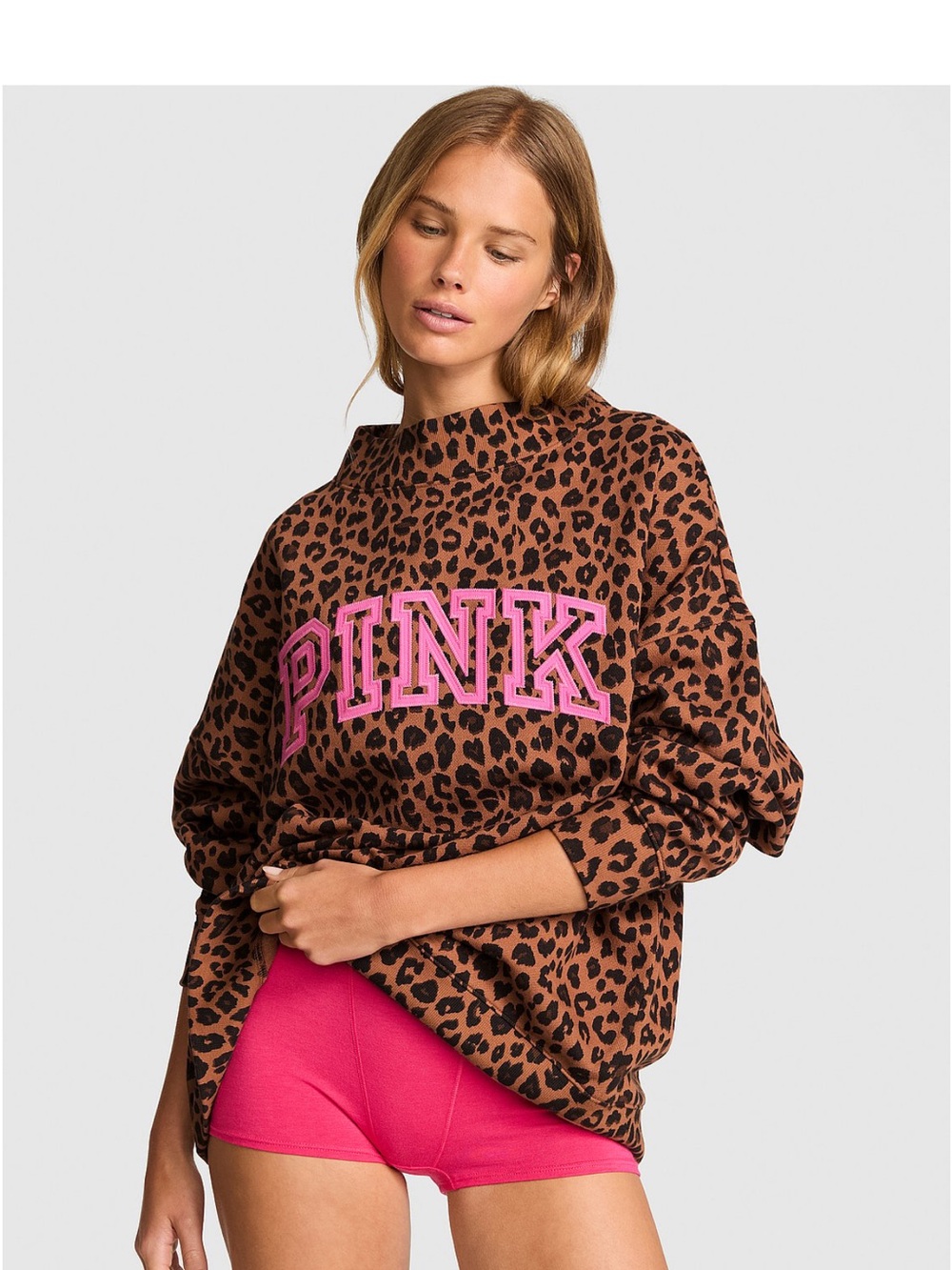 NWT Brown Leopard Pullover with Pink Logo